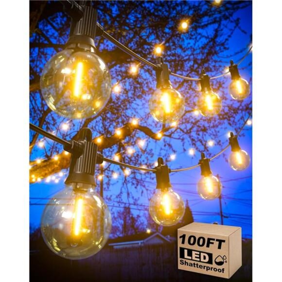 Outdoor String Lights Waterproof, 100FT LED Patio Lights with 53 Shatterproof - Picture 1 of 7